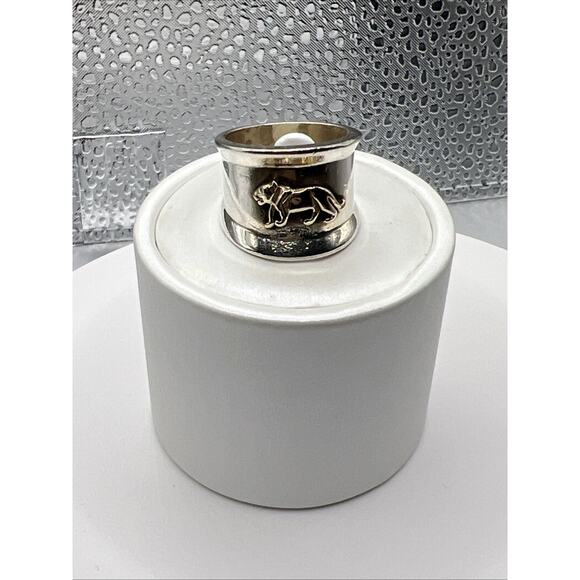 STERLING CIGAR BAND RING WITH 14K GOLD PANTHER/LION SIZE 7.5 - Picture 2 of 7